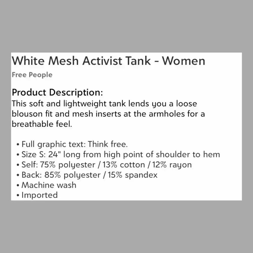 🆕Free People White Mesh Activists Tank L🆕 - Picture 12 of 12